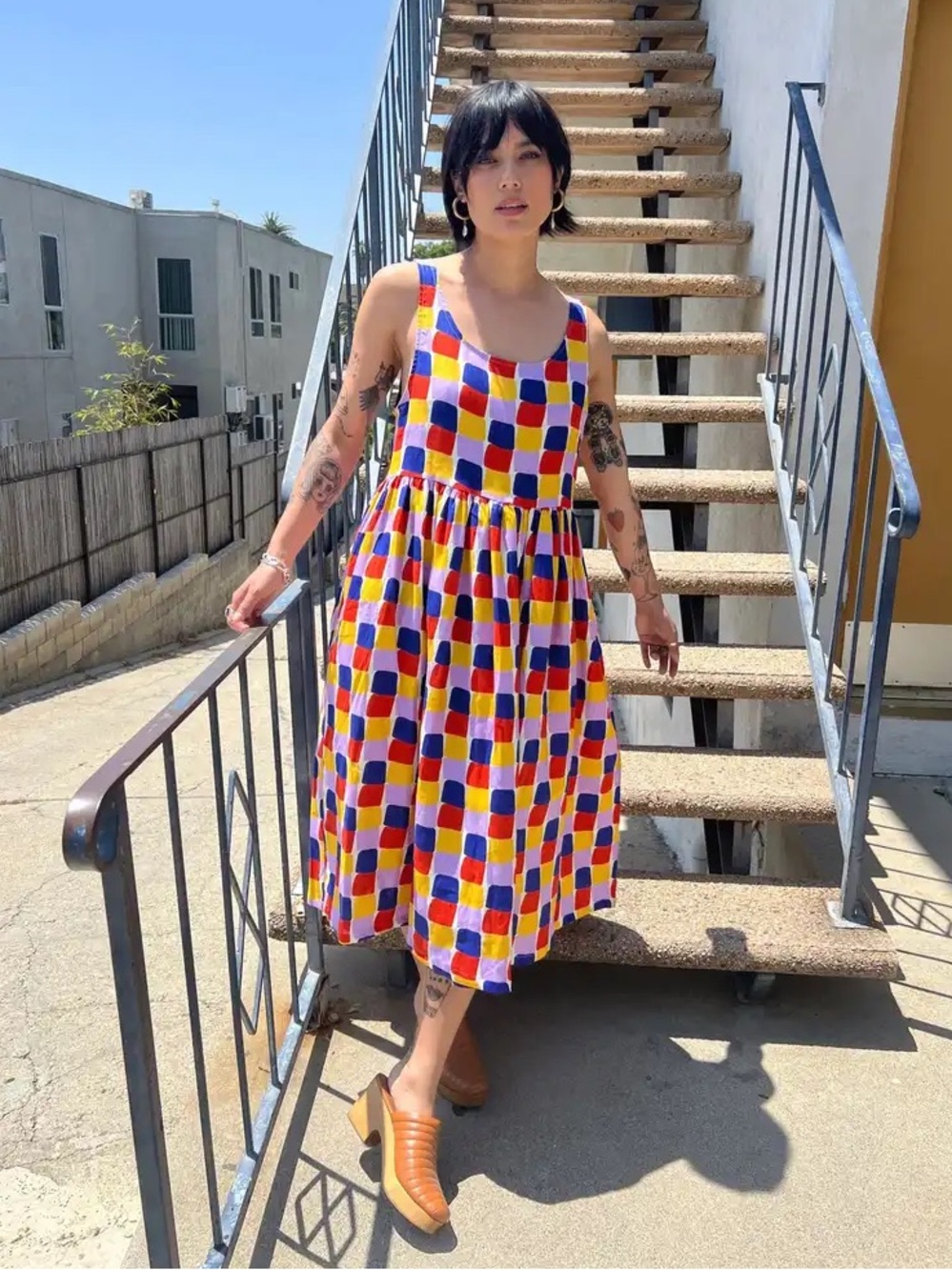 Nooworks Sz Lg Vacation Grid Dress - Picture 1 of 6